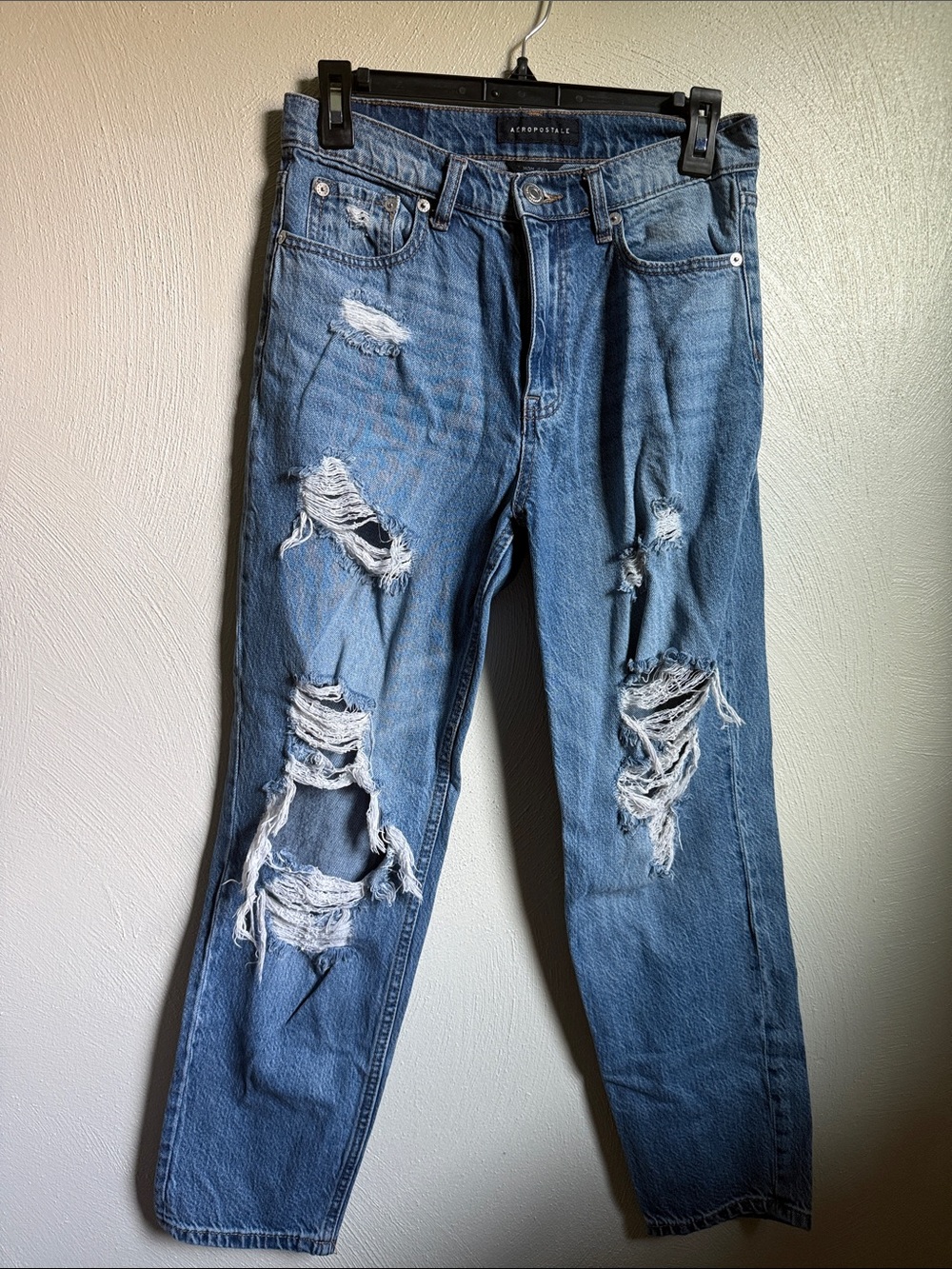 Aeropostale Women's Distressed Light Blue Boyfriend Jeans
